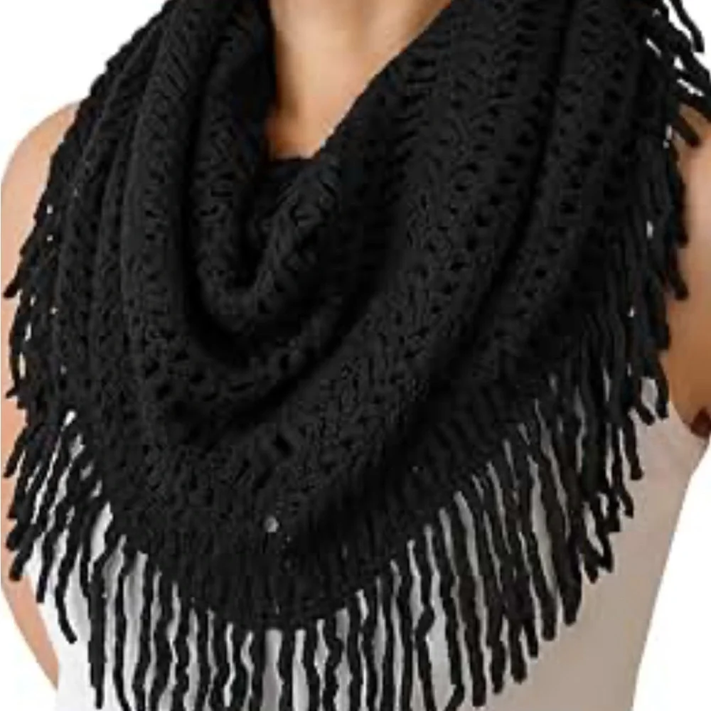 Rampage Black Fringe Crochet Scarf One Size
